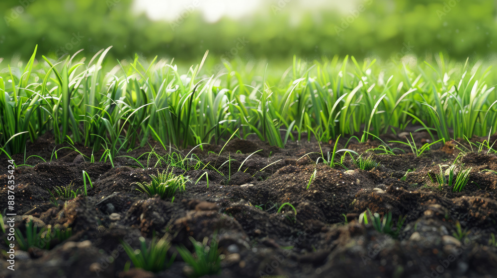 Green and lush meadow with cute soil and grass, all in a 3d illustration. Green and lush meadow with cute soil and grass, all in a 3d illustration.