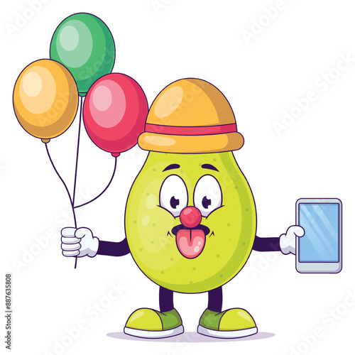 Cute clown pear cartoon vector illustration design