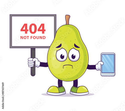 Holding signboard 404 not found cute pear cartoon