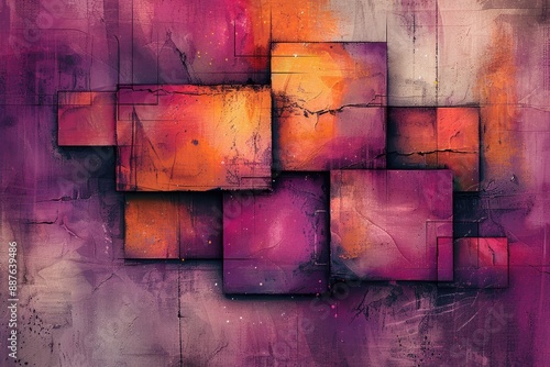 Abstract painting with vibrant colors and geometric shapes photo