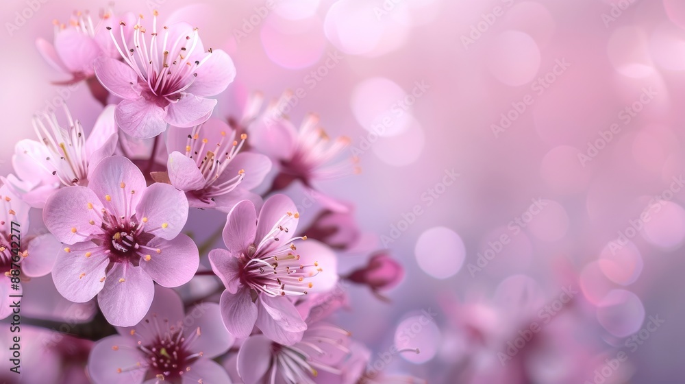 Tranquil Spring Canvas: Vibrant Cherry Blossoms Against Soft Lavender Backdrop - Detailed Close-Up Botanical Photography Tranquil Spring Canvas: Vibrant Cherry Blossoms Against Soft Lavender Backdrop - Detailed Close-Up Botanical Photography