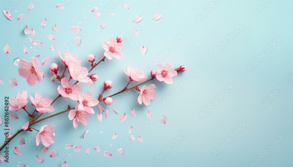 Blossoming Spring Beauty - Cherry Blossoms in Full Bloom Against a Blue Sky Background Blossoming Spring Beauty - Cherry Blossoms in Full Bloom Against a Blue Sky Background