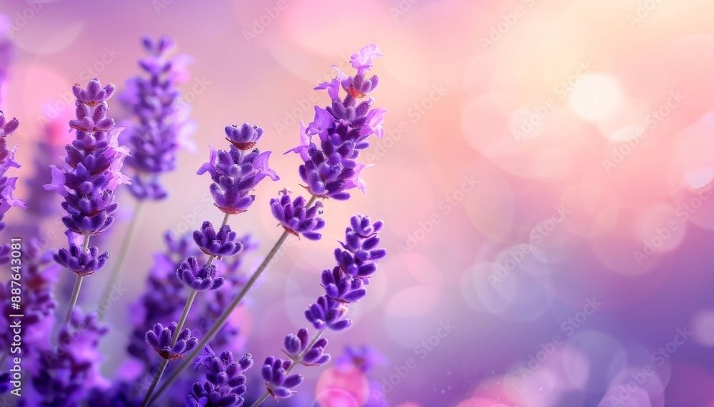 Obraz premium Tranquil Close-Up of Realistic Lavender Blooms with Detailed Purple Flowers in Soft Garden Setting