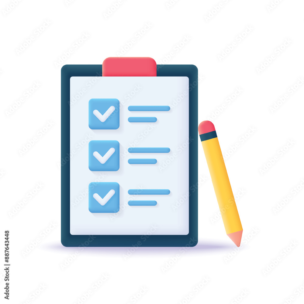 Fototapeta premium 3d checklist realistic icon vector concept
