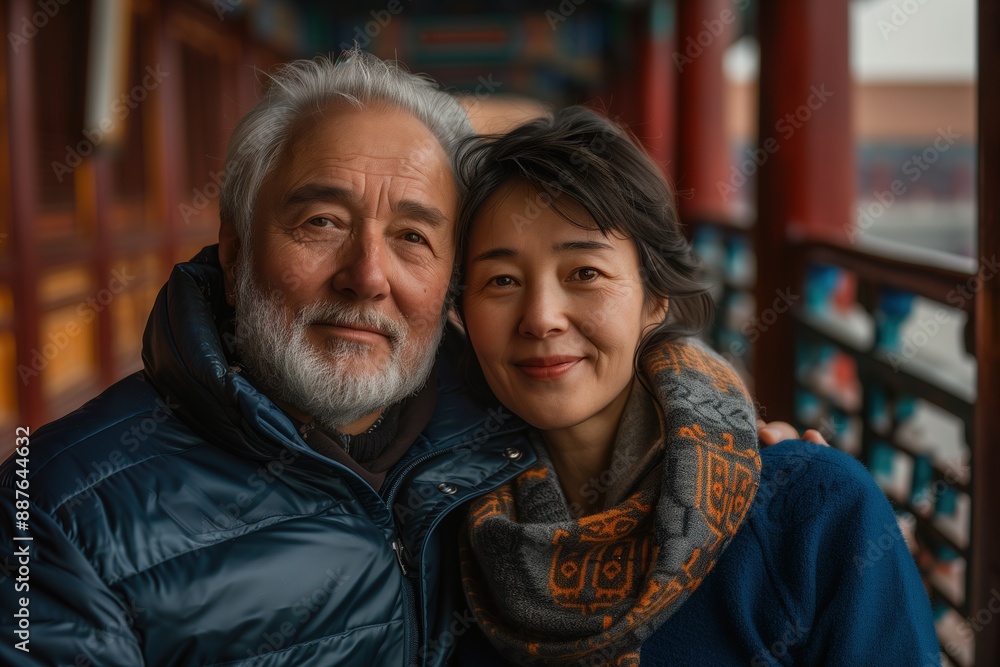 Happy Couple Posing for a Photo at the Forbidden City in Beijing, China Happy Couple Posing for a Photo at the Forbidden City in Beijing, China