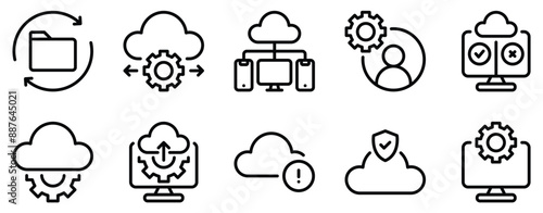 Cloud Algorithm Icon Set Cutting Edge Line Style Collection for Data Solutions