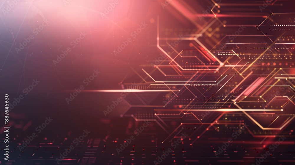 Fototapeta premium An abstract tech background with layered geometric shapes and glowing edges, leaving a blank area on the left for text