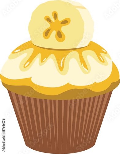 Tasty cupcake of banana isolated on white