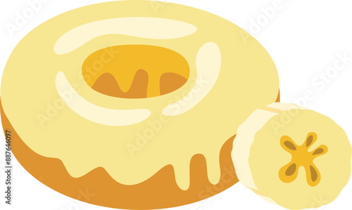 Tasty sweet banana donut with banana slice