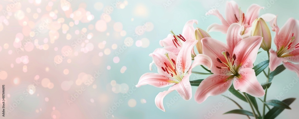 Elegant Lily Bouquet on Soft Pastel Background for Celebrations | Realistic Floral Arrangement Elegant Lily Bouquet on Soft Pastel Background for Celebrations | Realistic Floral Arrangement