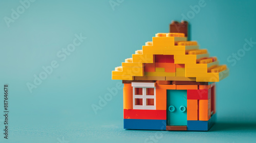 bright and playful colors typical of Duplo, such as red, yellow, green, and blue houses photo