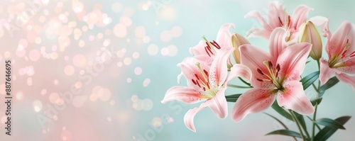 Elegant Lily Bouquet on Soft Pastel Background for Celebrations | Realistic Floral Arrangement