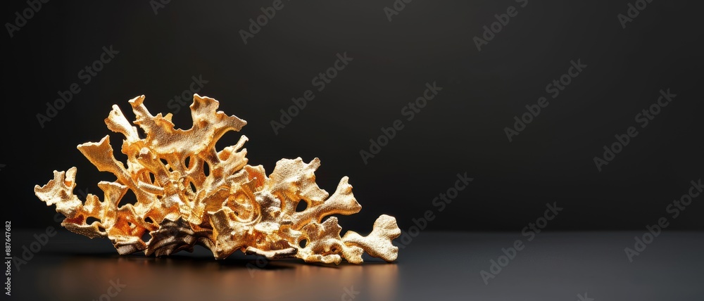 A beautiful gold nugget with intricate natural patterns, set against a black background A beautiful gold nugget with intricate natural patterns, set against a black background