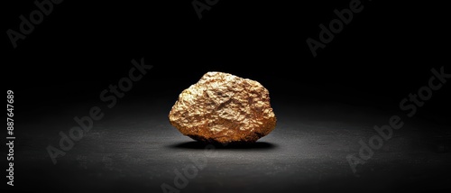 A beautiful gold nugget with intricate natural patterns, set against a black background