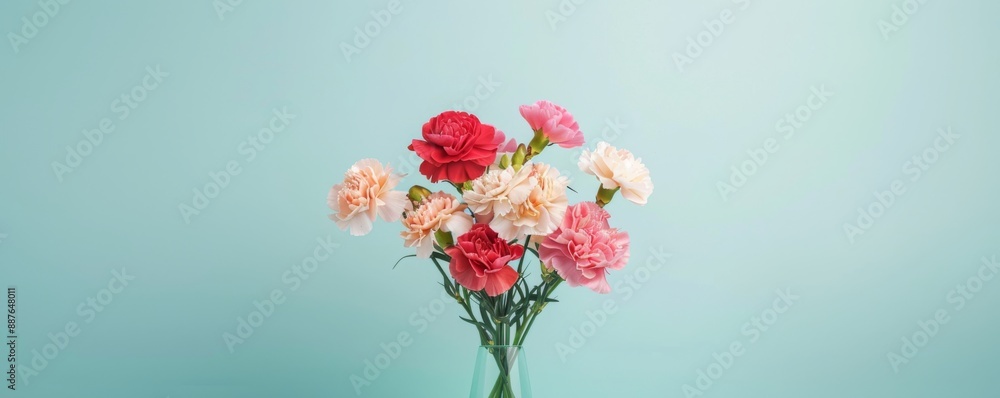 Obraz premium Radiant Carnation Bouquet Symbolizing Warmth and Sincerity on Solid Color Background