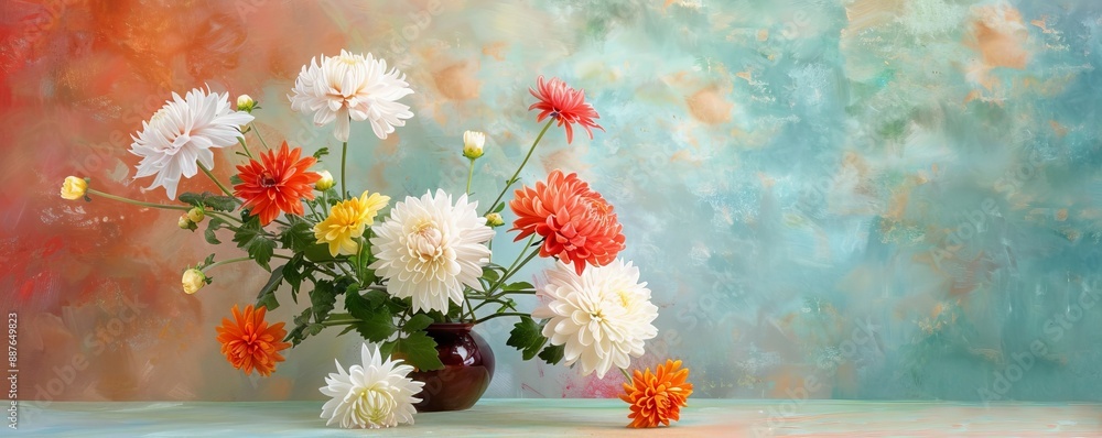 Vibrant Chrysanthemum Blooms at Autumn Flowers Festival with Colorful Background Vibrant Chrysanthemum Blooms at Autumn Flowers Festival with Colorful Background