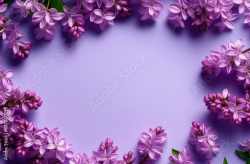 Lilac branches on a lilac/violet background. Place for text, postcard, copy space, background for a greeting card