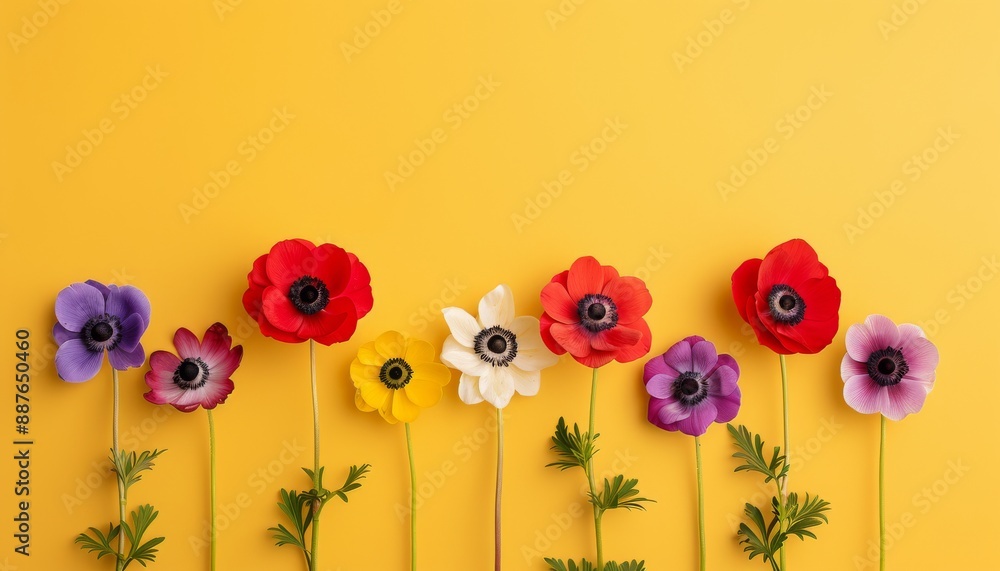 Obraz premium Blooming Splendor - Close-up of Vibrant Anemone Flowers Against Plain Background