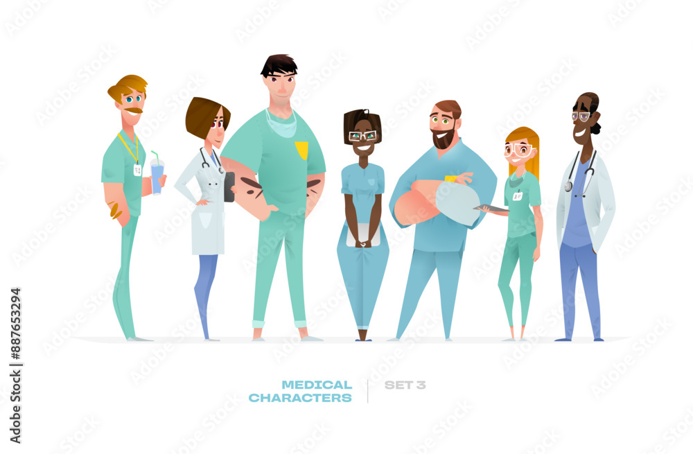 Fototapeta premium Medical Vector Characters Illustration in Standing Pose. 