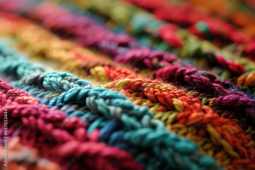 Colorful Knitted Pattern Backgrounds, Highlighting individual threads and colors the fabric texture is tightly woven, AI generated Colorful Knitted Pattern Backgrounds, Highlighting individual threads and colors the fabric texture is tightly woven, AI generated