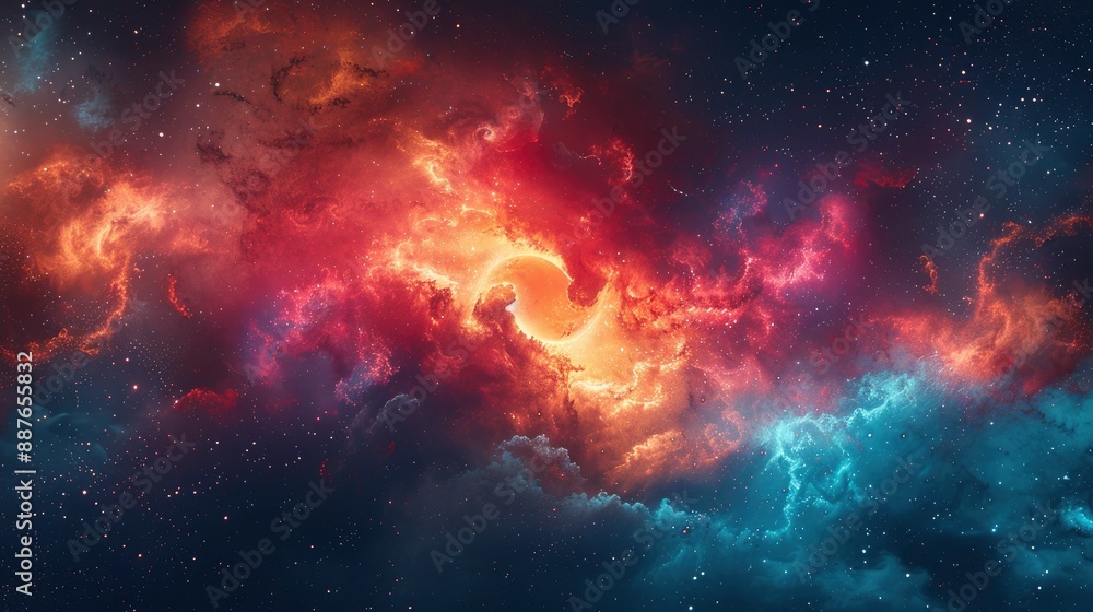 Fototapeta premium Sixteenth Beamed Music Note Symbol, Abstract Night Sky Background, Vibrant And Dynamic, High Quality Background