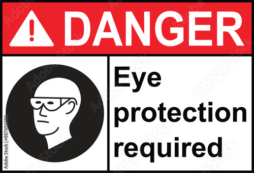 Danger Eye Protection Required Symbol Sign. Danger Eye Protection Required In this Area. Eye Protection Required sign vector illustration for print