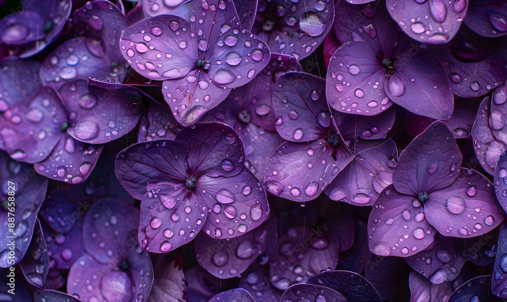 purple hydrangeas in the rain, Generative AI purple hydrangeas in the rain, Generative AI