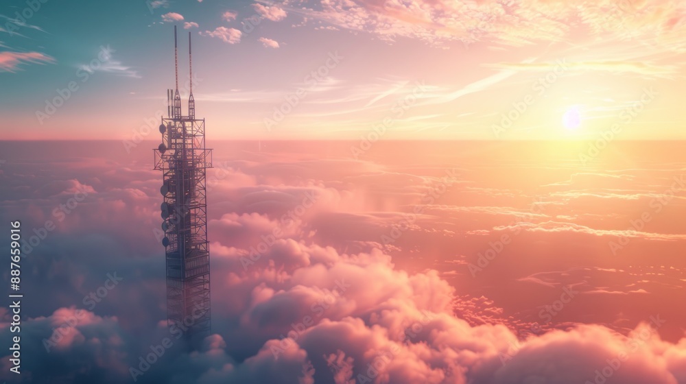 Obraz premium Tower Above the Clouds at Sunset