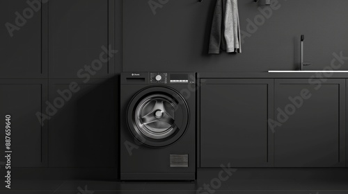 Black Washing Machine in a Modern Laundry Room