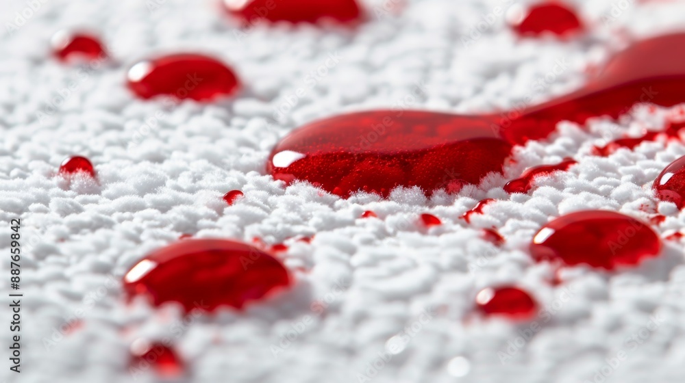 Close-up of blood drops and stains on white carpet Close-up of blood drops and stains on white carpet