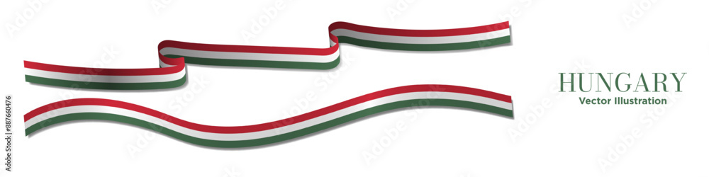 3d Horizontal Long Hungary Flag Ribbons with shadows, isolated on white background. Hungarian Flag Curled and rendered in perspective. Graphic Resource. Editable Vector Illustration.
3d Horizontal Long Hungary Flag Ribbons with shadows, isolated on white background. Hungarian Flag Curled and rendered in perspective. Graphic Resource. Editable Vector Illustration.