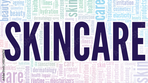 Skincare word cloud conceptual design isolated on white background.