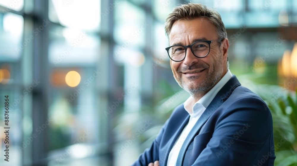 a young smiling successful businessman with bright colors and a business environment on the background of the office
a young smiling successful businessman with bright colors and a business environment on the background of the office