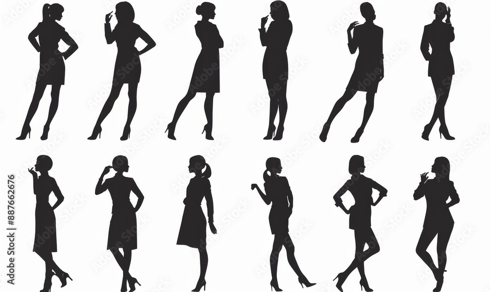 In this modern illustration, we see the silhouette of a confident and successful businesswoman In this modern illustration, we see the silhouette of a confident and successful businesswoman