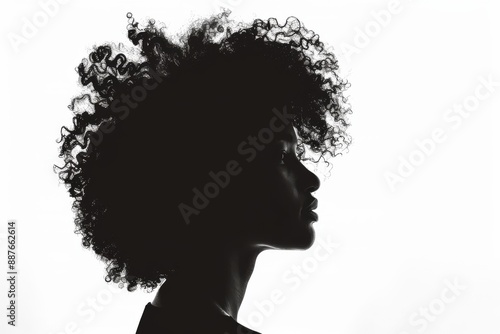 African American black woman silhouette portrait against white studio background.