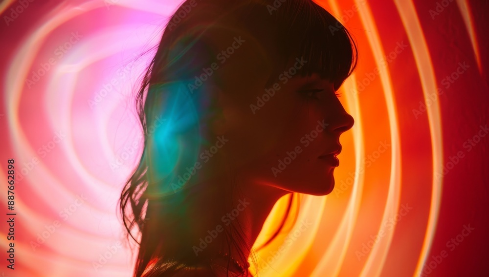 Colorful swirls surround the silhouette of a woman Colorful swirls surround the silhouette of a woman