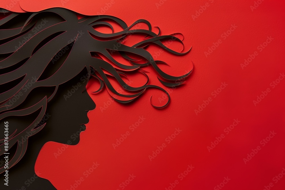 Design of a simple logo with beauty, fashion, style, make-up, and hairstyle concept. Beautiful woman silhouette portrait on a plain background with copy space. Design of a simple logo with beauty, fashion, style, make-up, and hairstyle concept. Beautiful woman silhouette portrait on a plain background with copy space.
