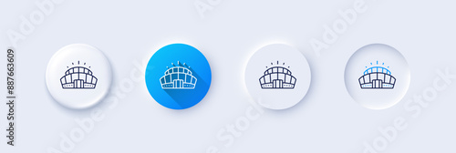 Arena stadium line icon. Neumorphic, Blue gradient, 3d pin buttons. Competition building sign. Sport complex symbol. Line icons. Neumorphic buttons with outline signs. Vector