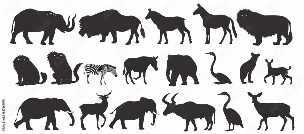Naklejka premium An animal silhouette set on a white background