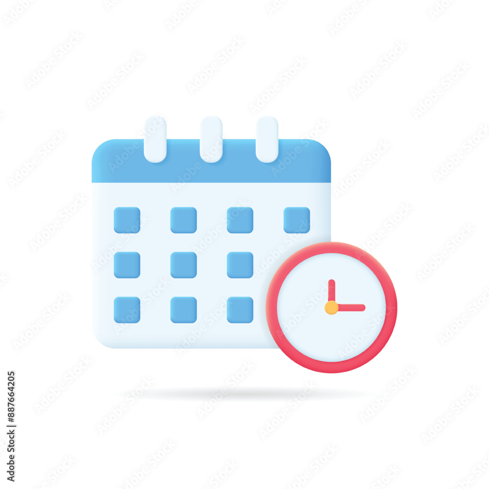 3d calendar clock realistic icon vector concept 3d calendar clock realistic icon vector concept