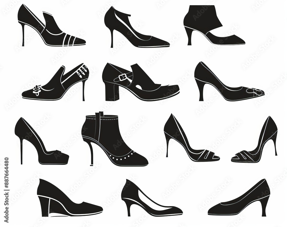 Modern silhouettes of shoes on white background Modern silhouettes of shoes on white background