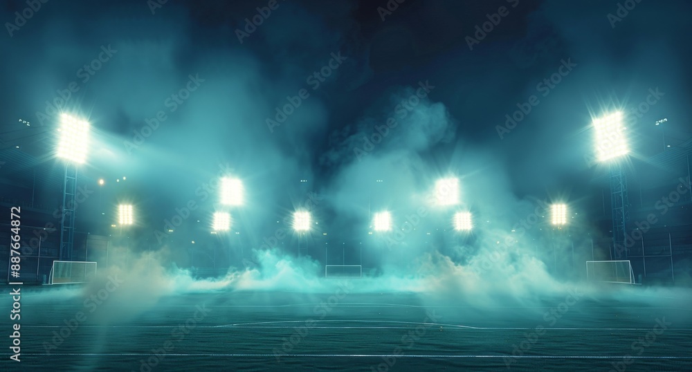 The cricket stadium sports background with smoke and lighting has a copy space The cricket stadium sports background with smoke and lighting has a copy space