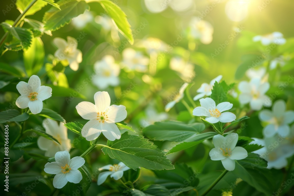 Fototapeta premium Close up of white flowers with sunlight delicate and serene digital illustration
