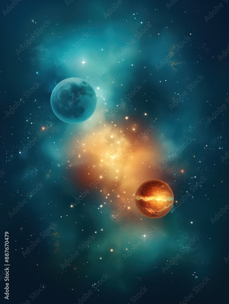 Obraz premium Two Planets in a Starry Nebula