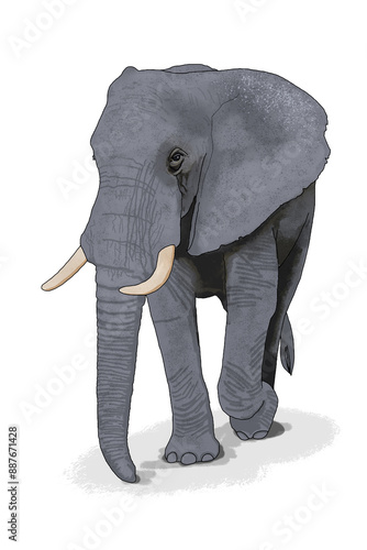 African elefant - hand drawn illustration digitized on white background photo