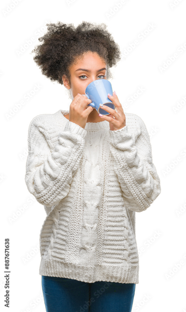 Young afro american woman driking cup of coffee over isolated background with a confident expression on smart face thinking serious Young afro american woman driking cup of coffee over isolated background with a confident expression on smart face thinking serious