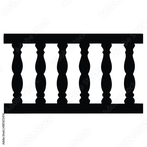repeating balustrade vector silhouette image, black and white 