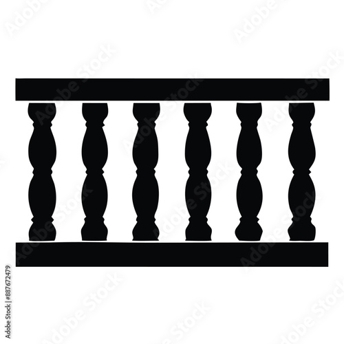 repeating balustrade vector silhouette image, black and white 