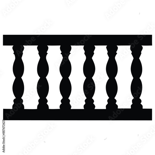 repeating balustrade vector silhouette image, black and white 
