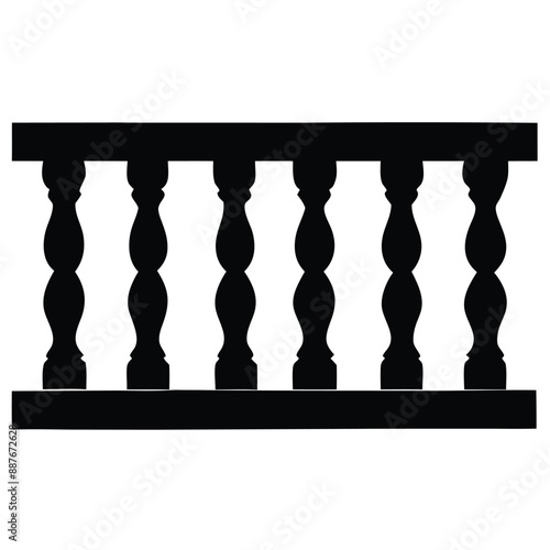 repeating balustrade vector silhouette image, black and white 